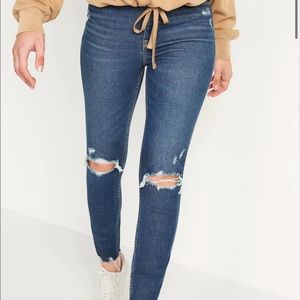 High Waisted Stretchy Skinny Ripped Ankle Jeans